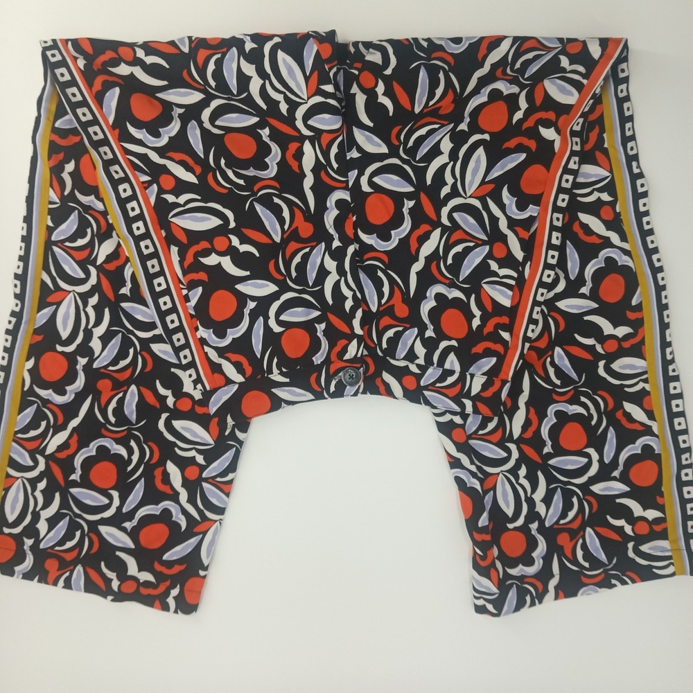 Anthropologie Floral Wide Leg Pants Black Orange Retro Side Stripe Size 0(24")